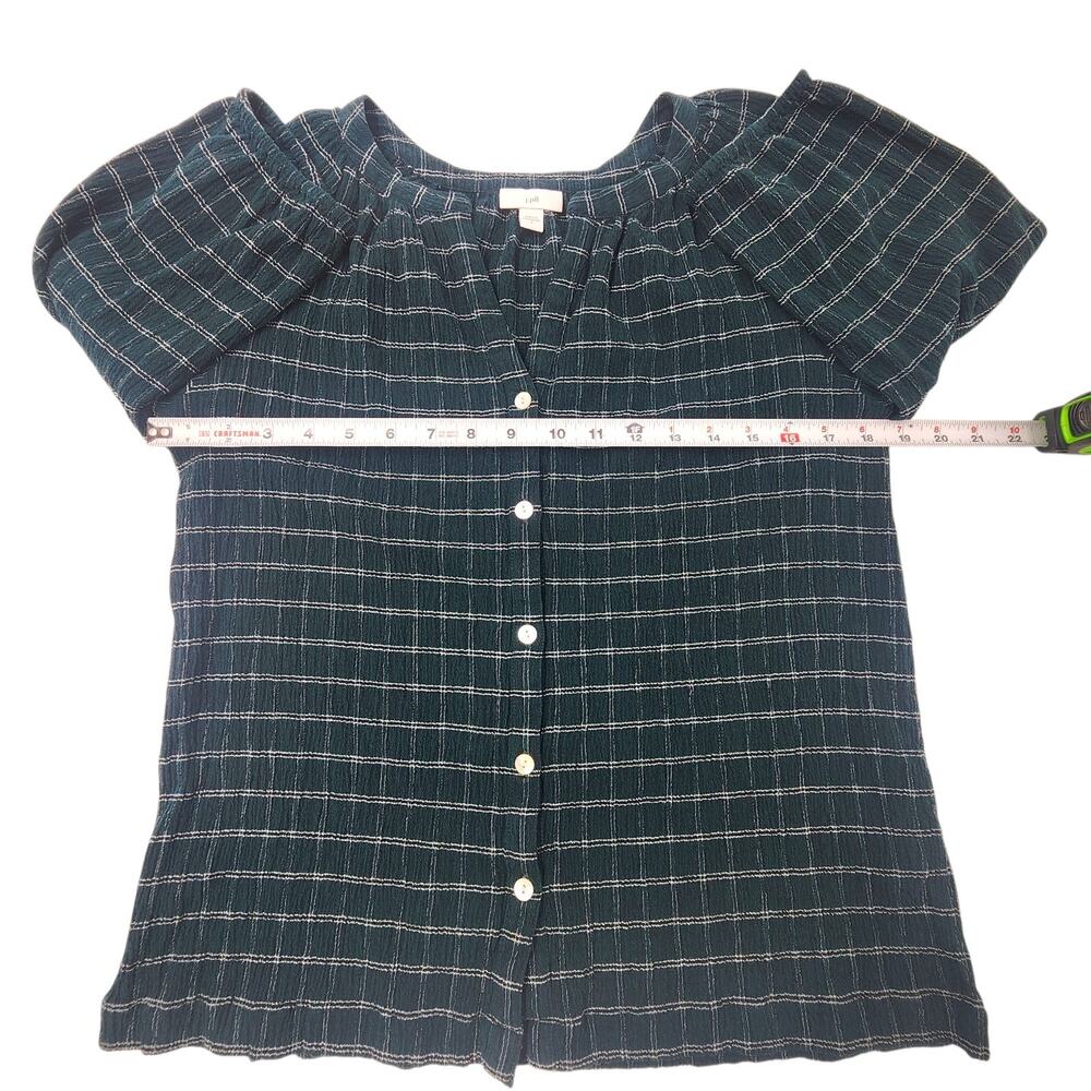 J Jill Blouse Green Plaid Button Front Relaxed Fit 3/4 Sleeve Top Womens Small - Picture 8 of 13